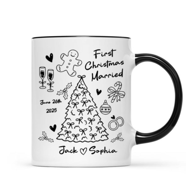First Christmas Married Doodle Pattern - Personalized Mug - Christmas Gift For Him, For Her, For Couple First Christmas Married Doodle Pattern - Personalized Mug - Christmas Gift For Him, For Her, For Couple