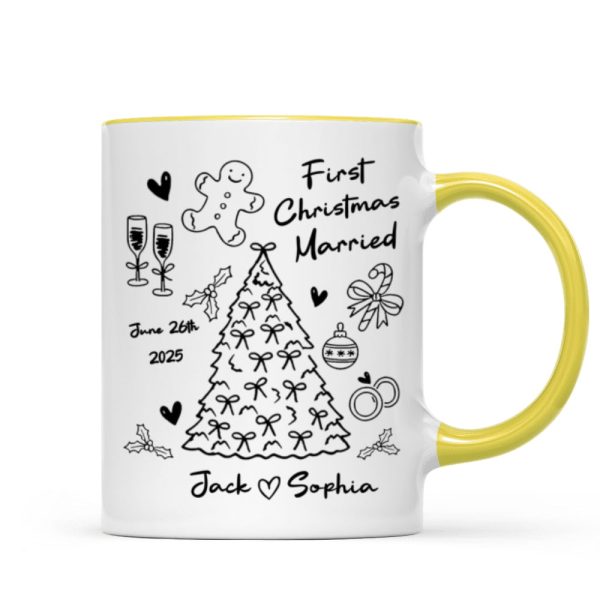First Christmas Married Doodle Pattern - Personalized Mug - Christmas Gift For Him, For Her, For Couple First Christmas Married Doodle Pattern - Personalized Mug - Christmas Gift For Him, For Her, For Couple