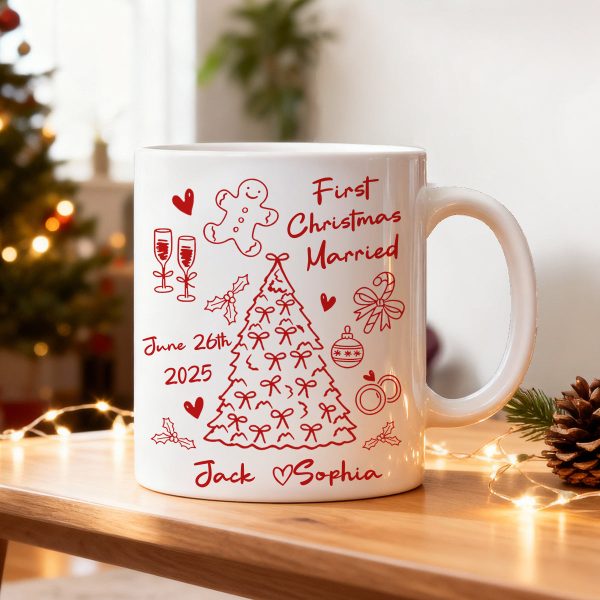First Christmas Married Doodle Pattern - Personalized Mug - Christmas Gift For Him, For Her, For Couple First Christmas Married Doodle Pattern - Personalized Mug - Christmas Gift For Him, For Her, For Couple