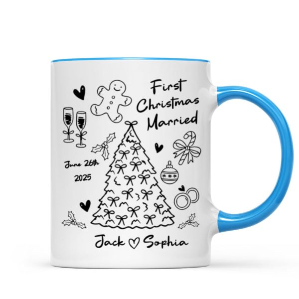 First Christmas Married Doodle Pattern - Personalized Mug - Christmas Gift For Him, For Her, For Couple First Christmas Married Doodle Pattern - Personalized Mug - Christmas Gift For Him, For Her, For Couple
