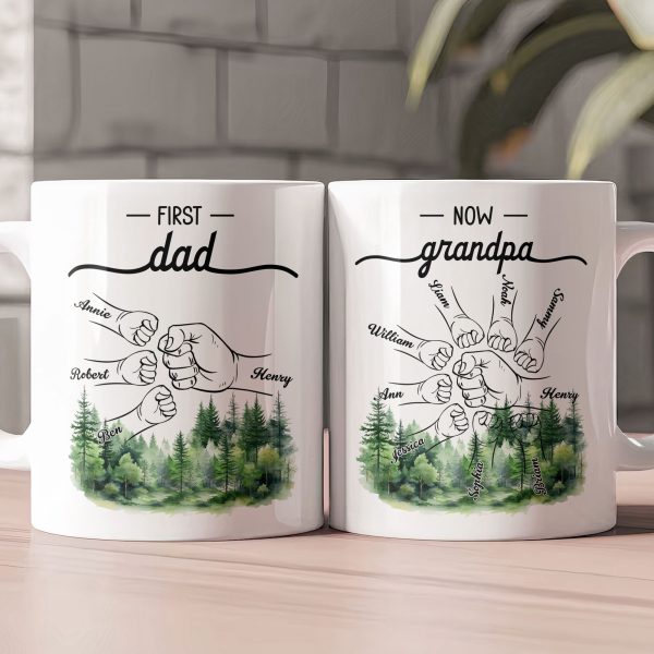 First Dad Now Grandpa - Fist Bumps With Kids' Names - Personalized Mug First Dad Now Grandpa - Fist Bumps With Kids' Names - Personalized Mug
