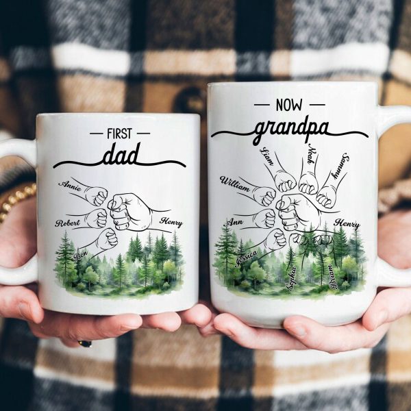 First Dad Now Grandpa - Fist Bumps With Kids' Names - Personalized Mug First Dad Now Grandpa - Fist Bumps With Kids' Names - Personalized Mug