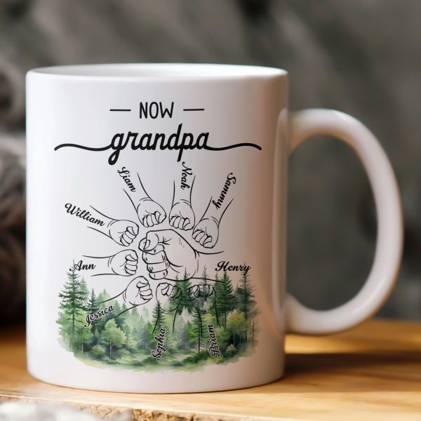 First Dad Now Grandpa - Fist Bumps With Kids' Names - Personalized Mug First Dad Now Grandpa - Fist Bumps With Kids' Names - Personalized Mug