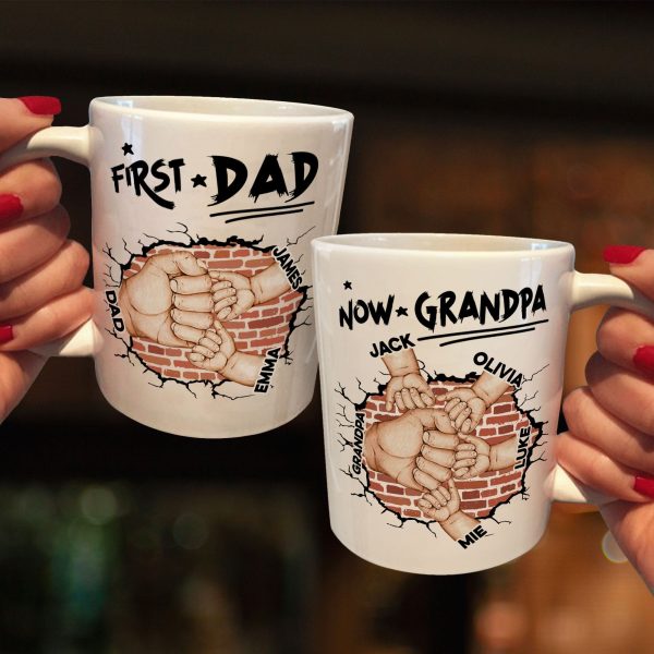 First Dad Now Grandpa Fist Bump Kids - Personalized Mug First Dad Now Grandpa Fist Bump Kids - Personalized Mug