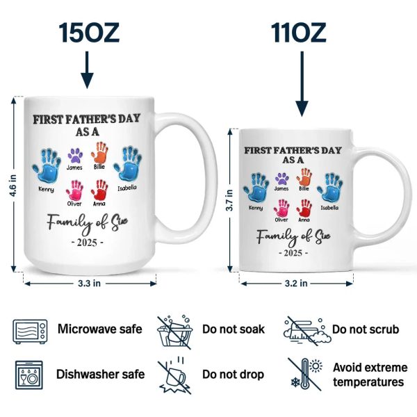 First Father's Day As A Family Of Four Handprints - 3D Inflated Effect Printed Mug, Personalized Mug First Father's Day As A Family Of Four Handprints - 3D Inflated Effect Printed Mug, Personalized Mug
