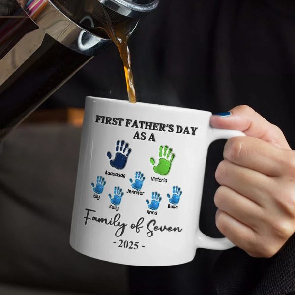 First Father's Day As A Family Of Four Handprints - 3D Inflated Effect Printed Mug, Personalized Mug First Father's Day As A Family Of Four Handprints - 3D Inflated Effect Printed Mug, Personalized Mug