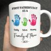 First Father's Day As A Family Of Four Handprints - 3D Inflated Effect Printed Mug, Personalized Mug First Father's Day As A Family Of Four Handprints - 3D Inflated Effect Printed Mug, Personalized Mug