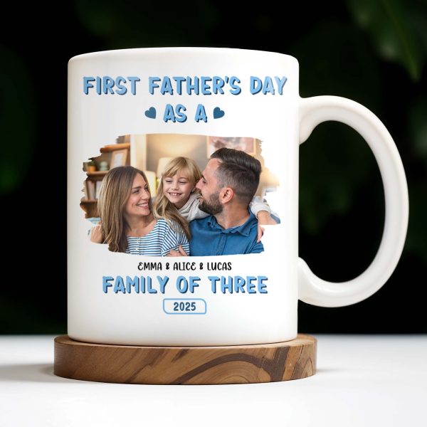 First Father's Day As A Family Of Three, Family Photo And Heart Icons - Personalized Custom Coffee Mug - DAD117_MG First Father's Day As A Family Of Three, Family Photo And Heart Icons - Personalized Custom Coffee Mug - DAD117_MG