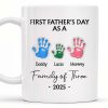 First Father's Day As A Family of Three, Handprints - Personalized Custom Coffee Mug - DAD074_MG First Father's Day As A Family of Three, Handprints - Personalized Custom Coffee Mug - DAD074_MG