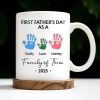 First Father's Day As A Family of Three, Handprints - Personalized Custom Coffee Mug - DAD074_MG First Father's Day As A Family of Three, Handprints - Personalized Custom Coffee Mug - DAD074_MG