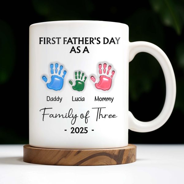 First Father's Day As A Family of Three, Handprints - Personalized Custom Coffee Mug - DAD074_MG First Father's Day As A Family of Three, Handprints - Personalized Custom Coffee Mug - DAD074_MG