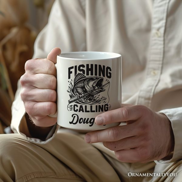 Fishing Is Calling Personalized Mug, Outdoor Dad Gift with Custom Name Fishing Is Calling Personalized Mug, Outdoor Dad Gift with Custom Name