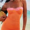 Flame Orange Lace Trim Slit Mesh Maxi Dress