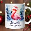 Flamingo with Santa Hat Personalized Mug, Winter Forest Christmas Gift With Custom Name and Date Flamingo with Santa Hat Personalized Mug, Winter Forest Christmas Gift With Custom Name and Date