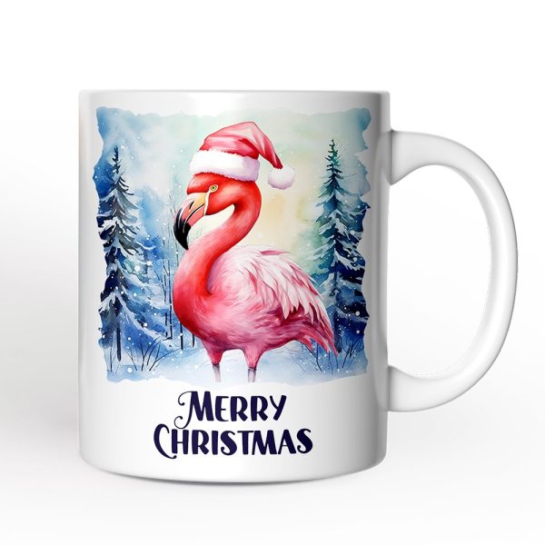 Flamingo with Santa Hat Personalized Mug, Winter Forest Christmas Gift With Custom Name and Date Flamingo with Santa Hat Personalized Mug, Winter Forest Christmas Gift With Custom Name and Date