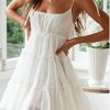 Flattering Tiered Ruffle Empire Waist Mini Summer Sundress - White Flattering Tiered Ruffle Empire Waist Mini Summer Sundress - White