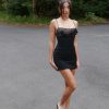 Floral Applique Lace Patchwork Slip Mini Dress Floral Applique Lace Patchwork Slip Mini Dress