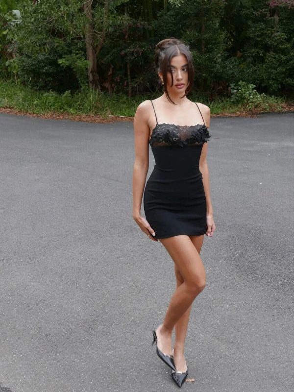 Floral Applique Lace Patchwork Slip Mini Dress Floral Applique Lace Patchwork Slip Mini Dress