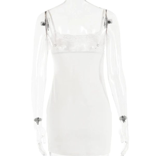 Floral Applique Lace Patchwork Slip Mini Dress Floral Applique Lace Patchwork Slip Mini Dress