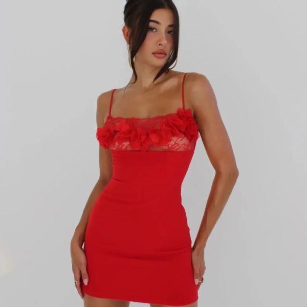 Floral Applique Lace Patchwork Slip Mini Dress Floral Applique Lace Patchwork Slip Mini Dress