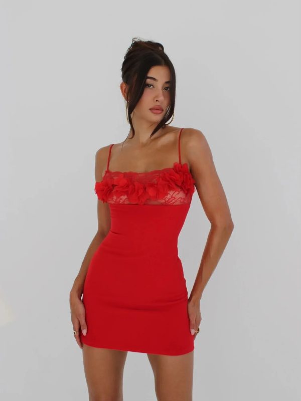 Floral Applique Lace Patchwork Slip Mini Dress Floral Applique Lace Patchwork Slip Mini Dress