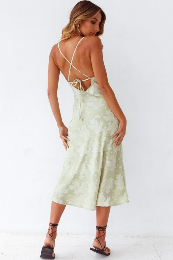 Floral Cowl Neck High Slit Slip Midi Dress - Sage Green Floral Cowl Neck High Slit Slip Midi Dress - Sage Green
