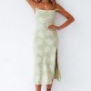 Floral Cowl Neck High Slit Slip Midi Dress - Sage Green Floral Cowl Neck High Slit Slip Midi Dress - Sage Green