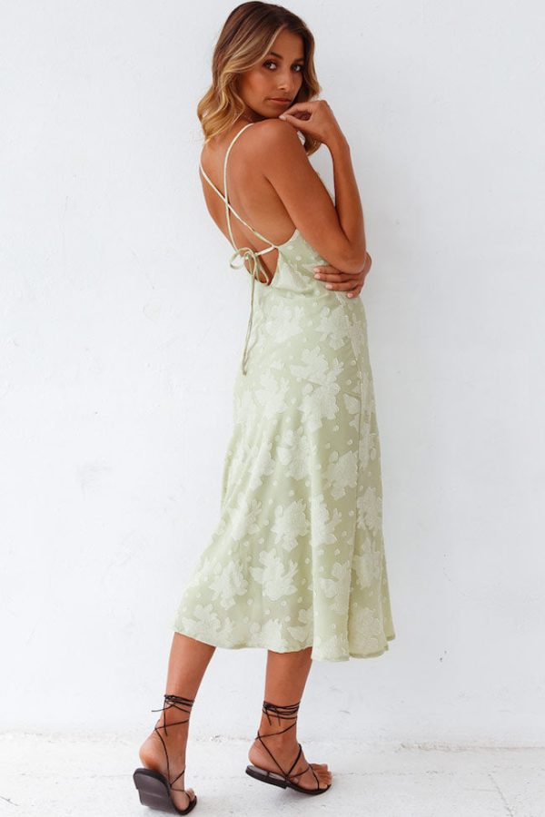 Floral Cowl Neck High Slit Slip Midi Dress - Sage Green Floral Cowl Neck High Slit Slip Midi Dress - Sage Green
