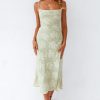 Floral Cowl Neck High Slit Slip Midi Dress - Sage Green Floral Cowl Neck High Slit Slip Midi Dress - Sage Green