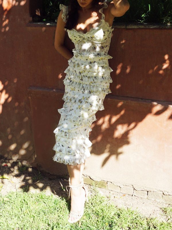 Floral Layered Ruffle Corset Midi Dress Floral Layered Ruffle Corset Midi Dress