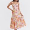 Floral Print Bustier Strap With Pocket Midi Dress