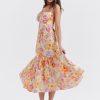 Floral Print Bustier Strap With Pocket Midi Dress