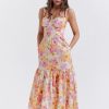 Floral Print Bustier Strap With Pocket Midi Dress