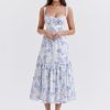 Floral Print Bustier Strap With Pocket Midi Dress