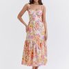 Floral Print Bustier Strap With Pocket Midi Dress