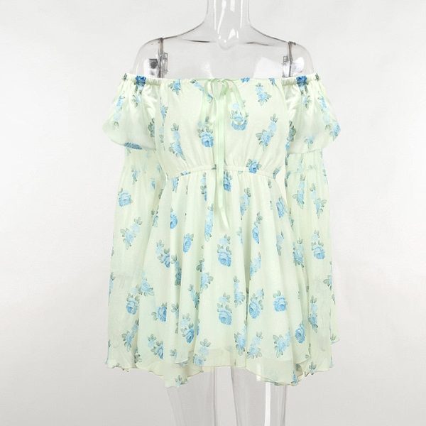 Floral Print Mesh Off Shoulder Long Sleeve Mini Dress With Corset Floral Print Mesh Off Shoulder Long Sleeve Mini Dress With Corset