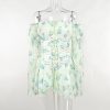Floral Print Mesh Off Shoulder Long Sleeve Mini Dress With Corset Floral Print Mesh Off Shoulder Long Sleeve Mini Dress With Corset