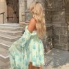 Floral Print Mesh Off Shoulder Long Sleeve Mini Dress With Corset Floral Print Mesh Off Shoulder Long Sleeve Mini Dress With Corset