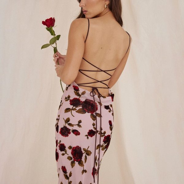 Floral Print Strappy Back Tie-Up Midi Dress