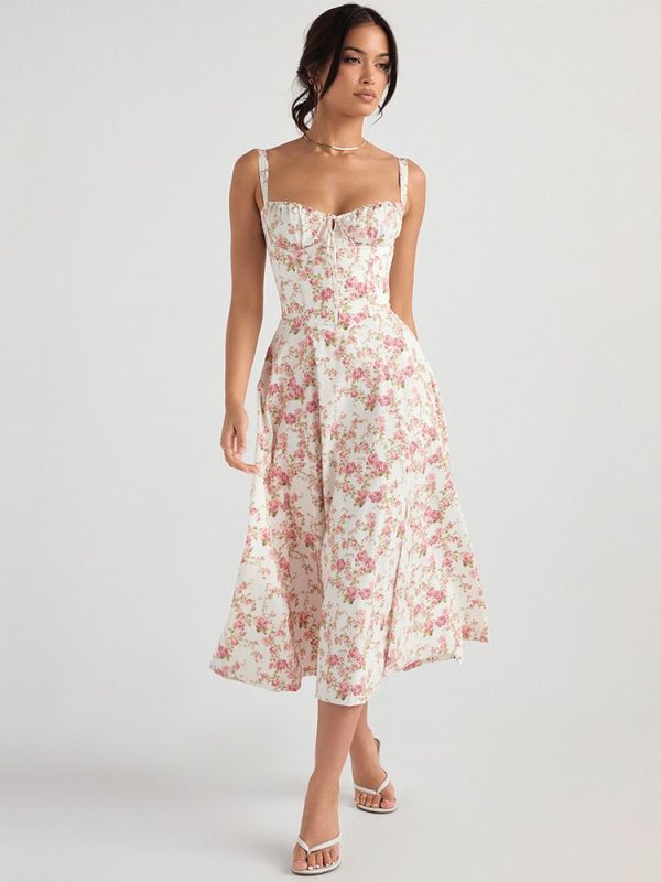 Floral Print Tie-Up Strap Flowy Midi Dress Floral Print Tie-Up Strap Flowy Midi Dress