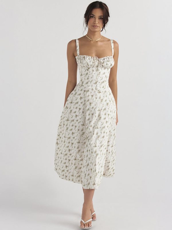 Floral Print Tie-Up Strap Flowy Midi Dress Floral Print Tie-Up Strap Flowy Midi Dress