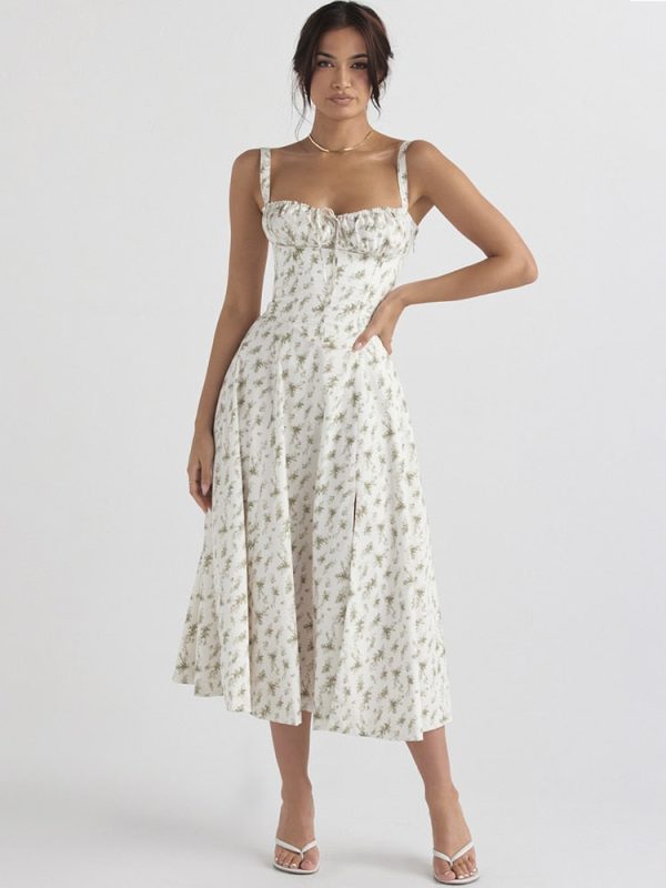 Floral Print Tie-Up Strap Flowy Midi Dress Floral Print Tie-Up Strap Flowy Midi Dress