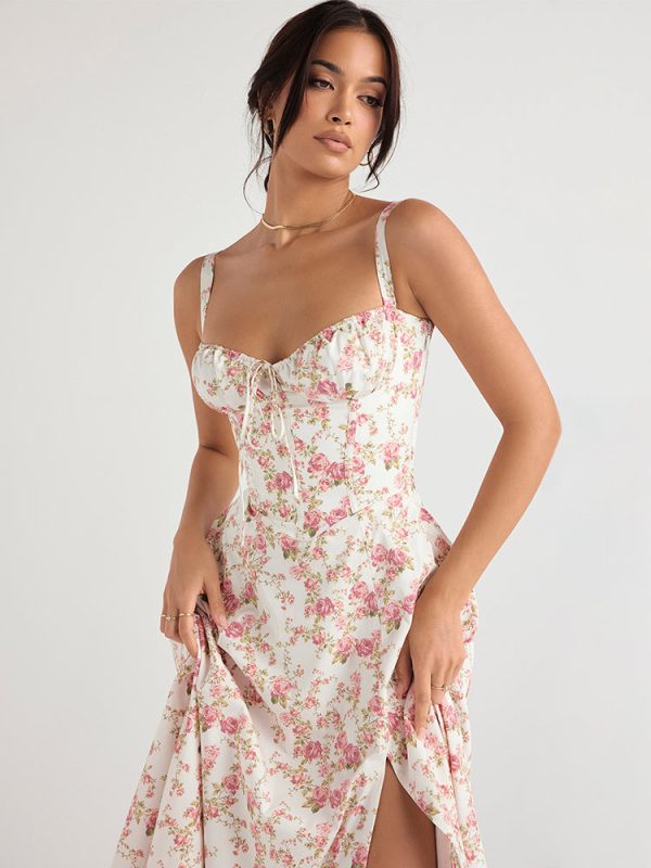 Floral Print Tie-Up Strap Flowy Midi Dress Floral Print Tie-Up Strap Flowy Midi Dress
