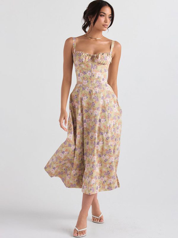 Floral Print Tie-Up Strap Flowy Midi Dress Floral Print Tie-Up Strap Flowy Midi Dress