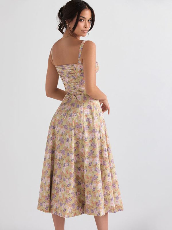 Floral Print Tie-Up Strap Flowy Midi Dress Floral Print Tie-Up Strap Flowy Midi Dress