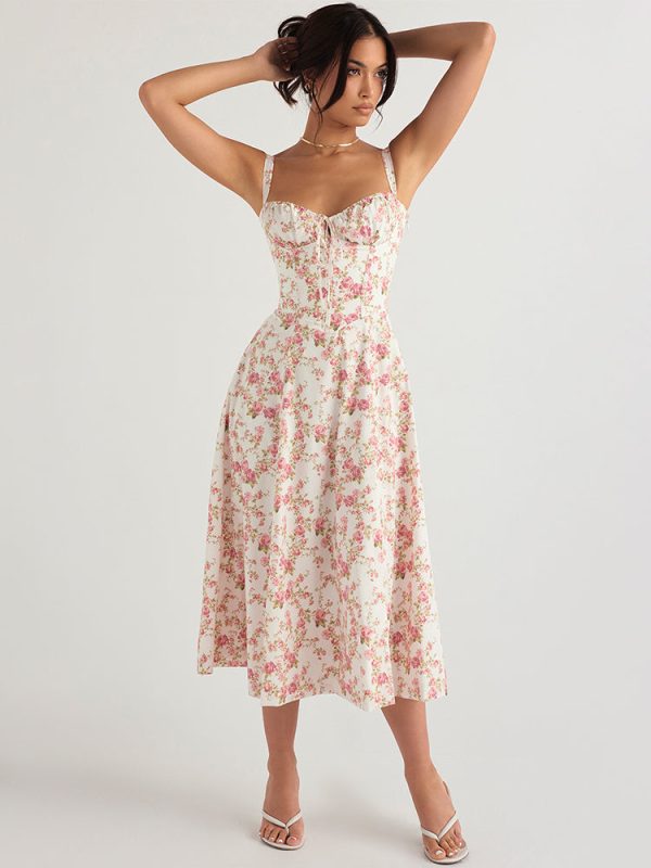 Floral Print Tie-Up Strap Flowy Midi Dress Floral Print Tie-Up Strap Flowy Midi Dress