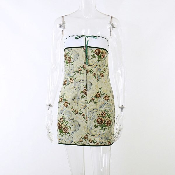 Floral Printed Lace Up Tube Mini Dress Floral Printed Lace Up Tube Mini Dress