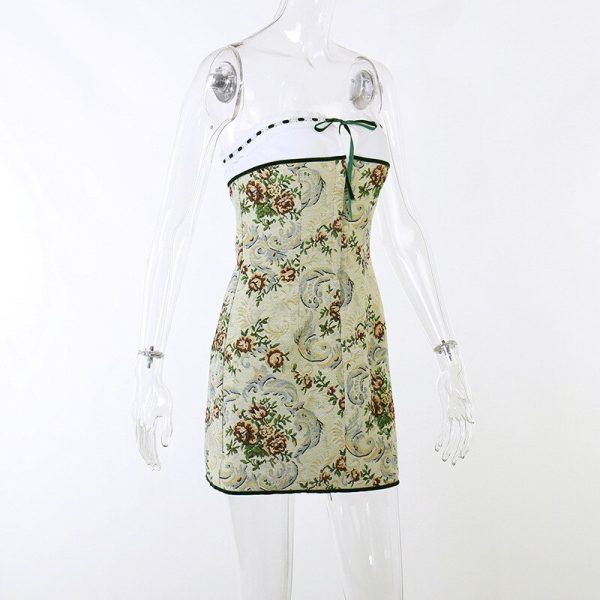 Floral Printed Lace Up Tube Mini Dress Floral Printed Lace Up Tube Mini Dress