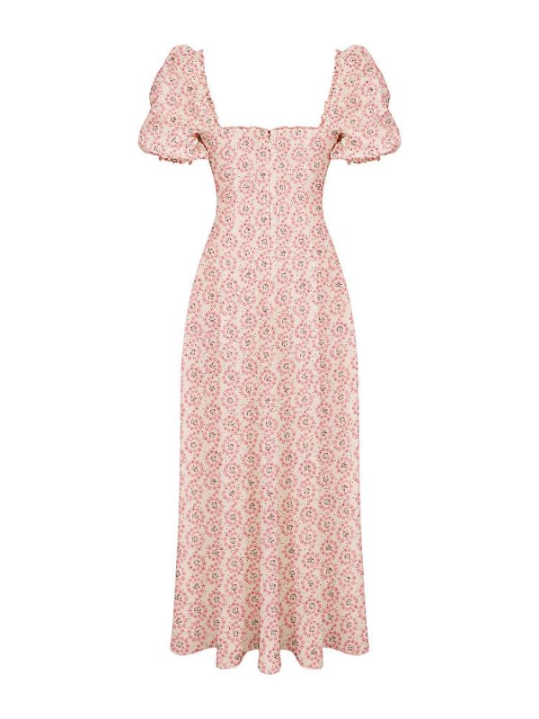 Floral Print Square Neckline Puff Sleeves Maxi Dress Floral Print Square Neckline Puff Sleeves Maxi Dress