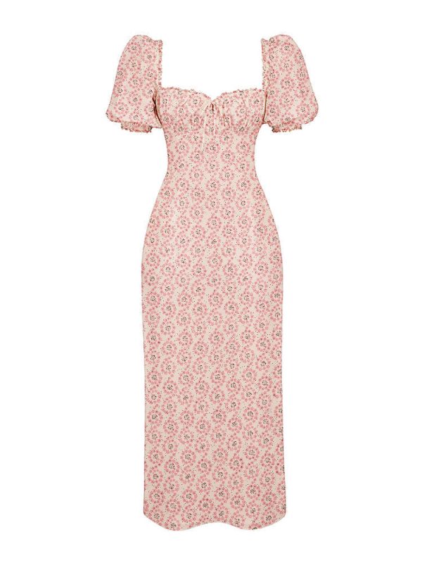 Floral Print Square Neckline Puff Sleeves Maxi Dress Floral Print Square Neckline Puff Sleeves Maxi Dress